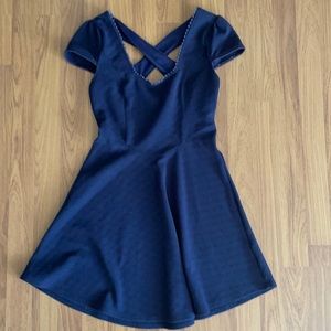Navy short sleeve fit and flare mini dress size S